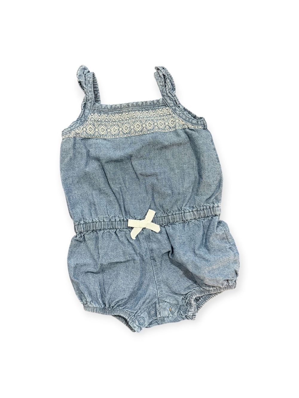 Carter's Baby Girl Denim Romper Size 6 Months with Embroidered Detail